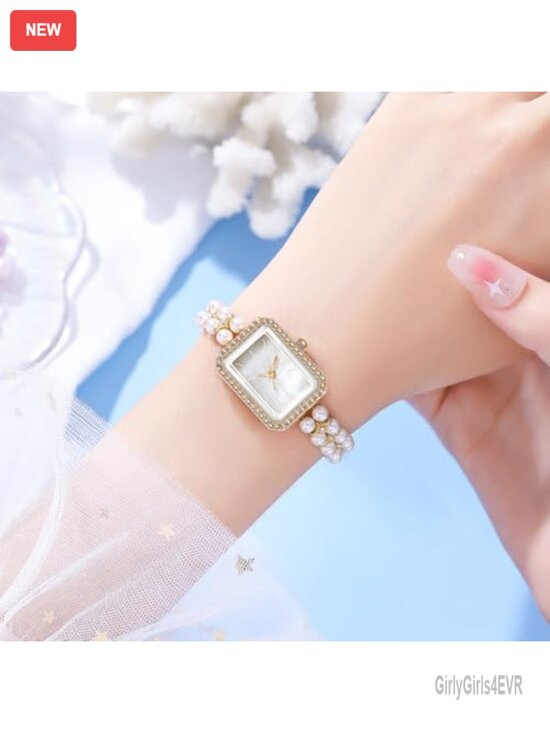 Small Square Dial Quartz Analog Watch Pearl Strap Bracelet Dress Watch Women main image 5